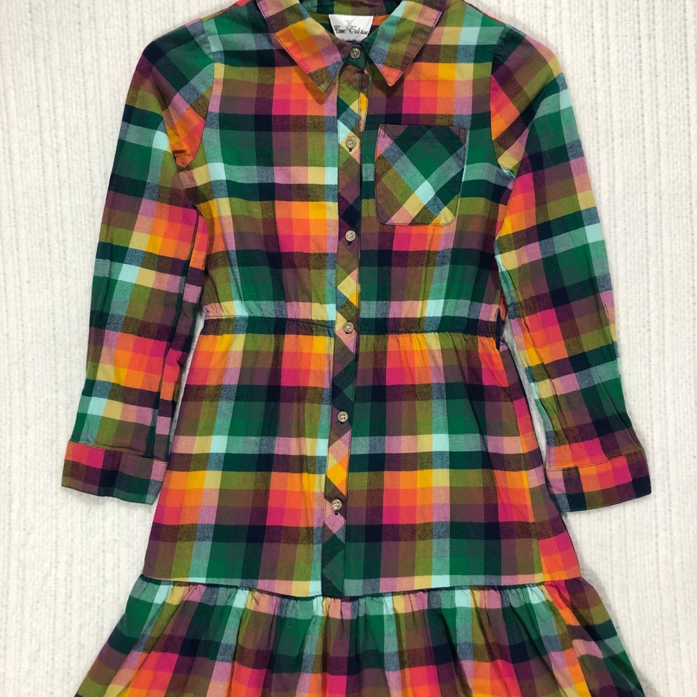 Rare Edition Girls Rainbow Plaid Tiered Shirt Dress Size 14 F483680
